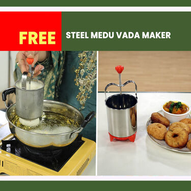 7 Pcs Induction Friendly Cookware Set + Free Knife Set + Free Double Bedsheet with Pillow Cover + Free Steel Medu Vada Maker