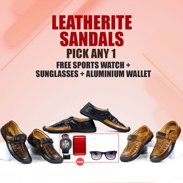 Leatherite Sandals Pick Any 1 Free Sports Watch Sunglasses Aluminium Wallet (SW59)