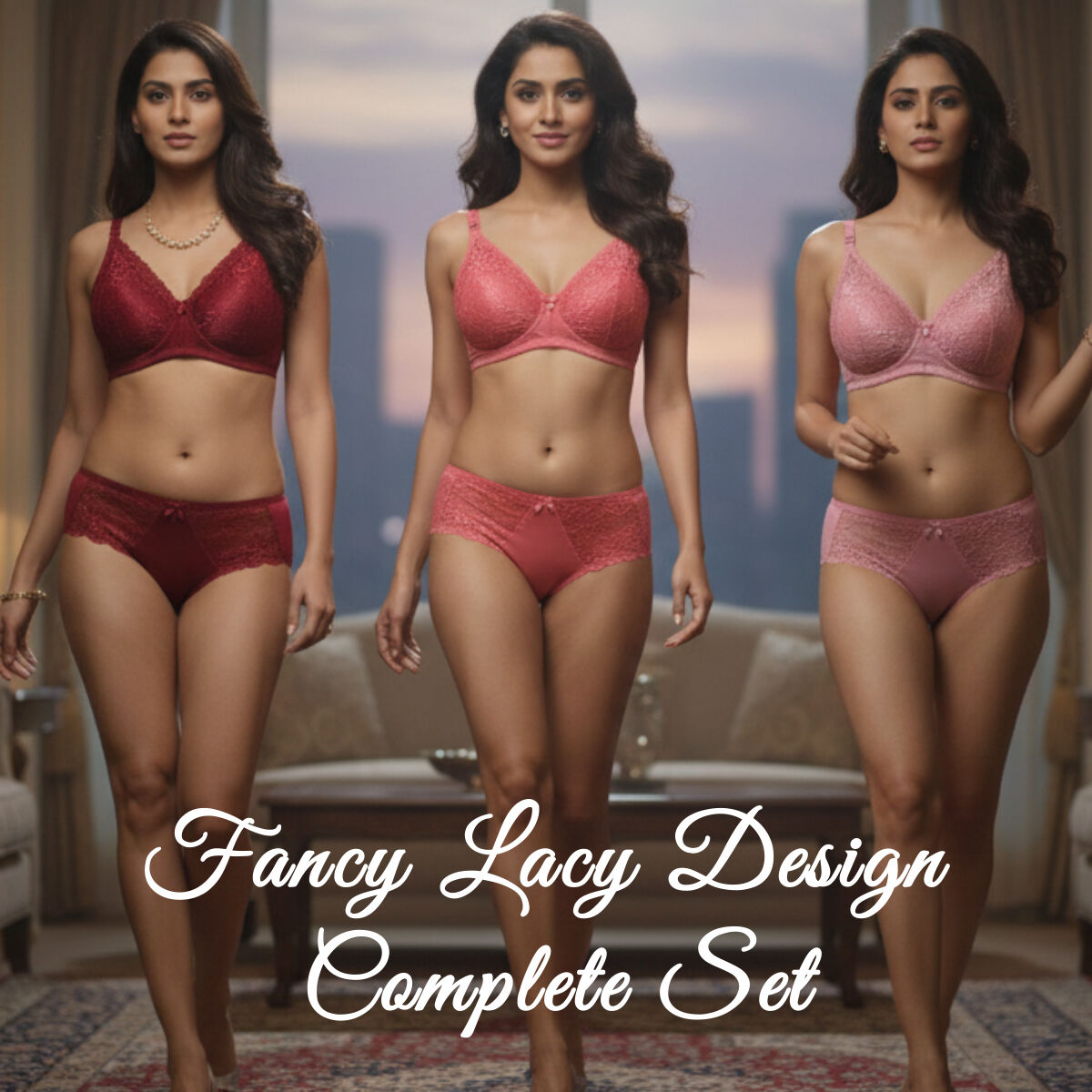 Pack of 3 Elegant Designer Lace Bra And Panty Set (3BP3)