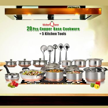 20 Pcs Copper Base Cook & Serve Set + 5 Pcs Kitchen Tools