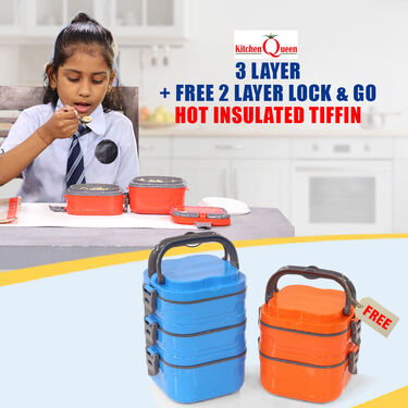 3 Layer + Free 2 Layer Lock & Go Hot Insulated Tiffin