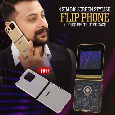 4 SIM Big Screen Stylish Flip Phone + Free Protective Case (Gamma M2Pro)
